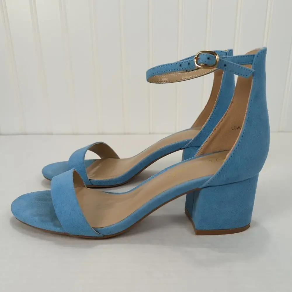 Dream Pairs Blue Strappy Block Heel Sandals Ankle Strap Buckle Open Toe Womens 7